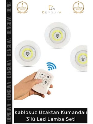 #ledlamba Kablosuz Pilli Uzaktan Spot Aydınlatma Gardırop Mutfak Şık Kumandalı 3lü LED Lamba Seti