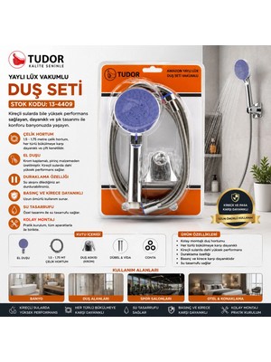 Marsilyan Vakumlu - Krom Lüks Duş Seti Metal Yaylı HORTUM=150CM Mafsal (K95)