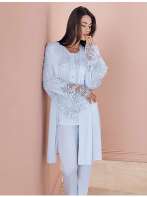 Larimar Espuar 757 Penye 3'lü Sabahlık Pijama Takımı