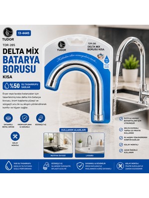 Tuğra Çelik Tudor TDR-285 Kuğu Kısa Mix Batarya Borusu - Evye ve Labo, Krom Kaplama, Süzgeçli Uç, Vakumlu