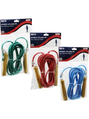 Tuğra Çelik Ibico İ19-021 Ahşap Saplı Pvc Atlama Ipi - Renkli 5 Metre