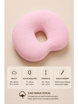 Moonzy Minimalist & Cozy  Bean Piercing Yastığı, Yan Yatanlar Için Boyun Destekli,  %100 Pamuk Poplin