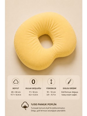 Moonzy Minimalist & Cozy  Bean Piercing Yastığı, Yan Yatanlar Için Boyun Destekli,  %100 Pamuk Poplin