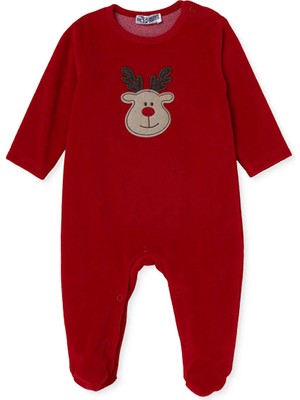 Hellobaby Unisex Kadife Tulum Hayvan Baskılı Çıtçıtlı Bisiklet Yaka Uzun Kol Patikli
