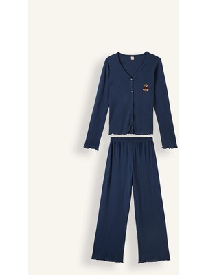 DeFacto Regular Fit Uzun Kollu Hırka Üst Geniş Paça Alt Pijama Takımı H4375AX26AU
