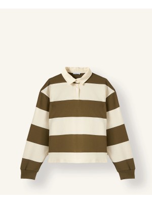 DeFacto Long Fit Polo Yaka Uzun Kollu Çizgili Sweatshirt I2960AX26AU