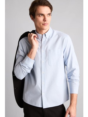 DeFacto %100 Pamuk Regular Fit Polo Yaka Oxford Basic Uzun Kollu Gömlek A8028AX26AU