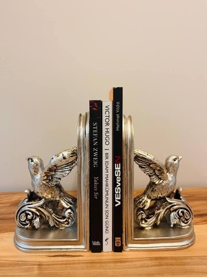 MYK Hediye ve Sanat Atölyesi 2'li Kuş Figürlü Kitap Tutucu Seti - 1. Sınıf Ağır Döküm Dekoratif Kitap Desteği & Masa Dekoru