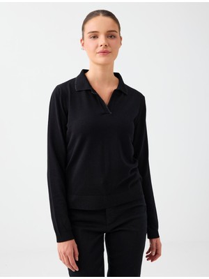 Jimmy Key Siyah Polo Yaka Basic Triko Kazak