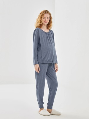 Lc Waikiki Yeni Sezon Bisiklet Yaka Düz Uzun Kollu Hamile Pijama Takımı