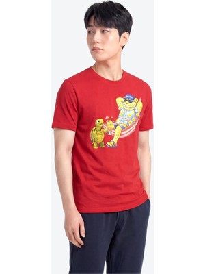 Piero Perla Jaguar Baskı Detaylı Bisiklet Yaka Regular Fit Erkek Kırmızı T-Shirt