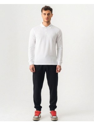 Piero Perla Polo Yaka Slim Fit Uzun Kollu Erkek Beyaz T-Shirt