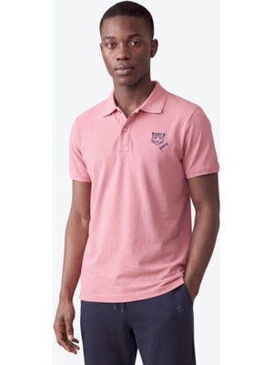 Piero Perla Kontür Jaguar Nakış Detaylı Slim Fit Erkek Polo Yaka Gül Kurusu T-Shirt