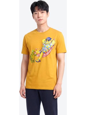 Piero Perla Jaguar Baskı Detaylı Bisiklet Yaka Regular Fit Erkek Hardal T-Shirt