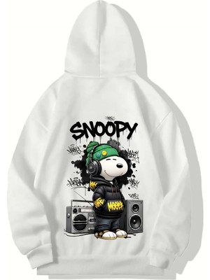 Brz Collection Unisex Oversize Snoopy Hoodıe (Beyaz)