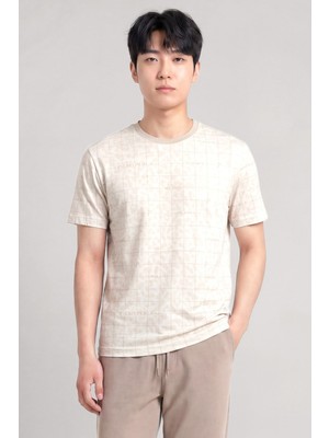 Piero Perla Milano Koordinat Baskı Detaylı,Bisiklet Yaka Slim Fit Erkek T-Shirt