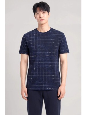 Piero Perla Milano Koordinat Baskı Detaylı,Bisiklet Yaka Slim Fit Erkek T-Shirt