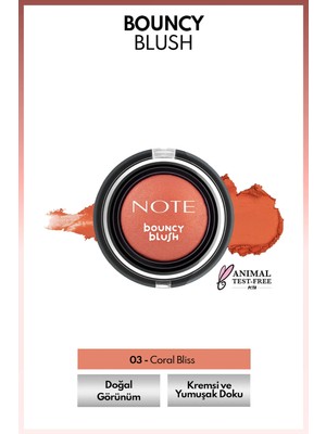 Note Cosmetics Bouncy Blush 03 Coral Bliss Yumuşak Kremsi Allık Doğal Görünüm ve Hafif Doku