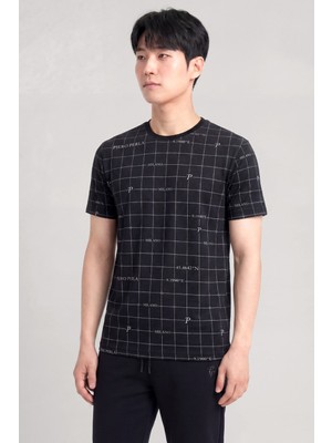 Piero Perla Milano Koordinat Baskı Detaylı,Bisiklet Yaka Slim Fit Erkek T-Shirt