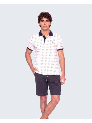Piero Perla Erkek Metraj Baskı Detaylı Slim Fit Polo Yaka T-Shirt