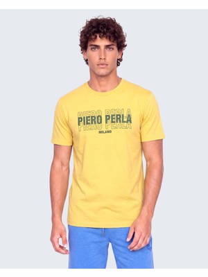 Piero Perla Erkek Bisiklet Yaka Yüksek Baskı Detaylı Regular Fit T-Shirt