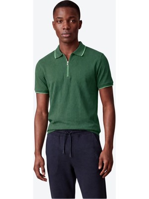 Piero Perla Fermuar Detaylı Slim Fit Erkek Polo Yaka Yeşil T-Shirt
