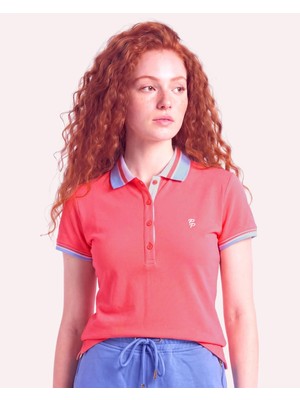 Piero Perla Kadın Pp Eva Nakış Detaylı Ayaksız Yaka Slim Fit Polo Yaka T-Shirt