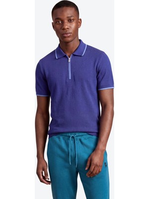 Piero Perla Fermuar Detaylı Slim Fit Erkek Polo Yaka Mavi T-Shirt