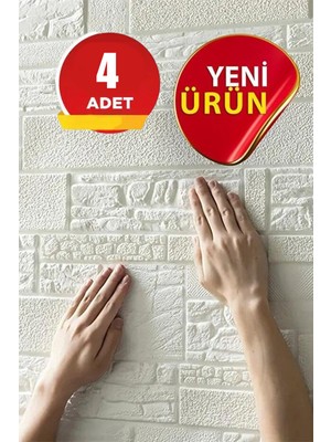 BienHome 4 Adet, 70X70CM 0,50M² Beyaz 3D Dekoratif Kendinden Yapışkanlı Taş Ev Tuğla Kesme Taş Estetik Duvar Paneli Köpük -3105