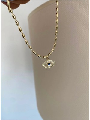 Bade Jewelry Fd Vip Gold Arpa Zincirli Mavi Göz Detaylı Kararmaz Çelik Şık Halhal