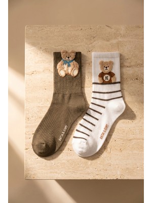 Bony Socks Kadın Teddy Bear Desenli 2'li Soket Çorap