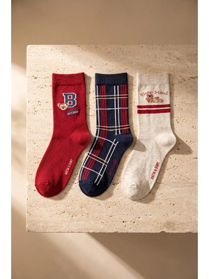 Bony Socks Unisex 3'lü Teddy Desenli Pamuklu Soket Çorap