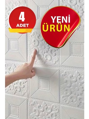 BienHome 4 Adet, 70X70CM 0,50M² Beyaz 3D Dekoratif Kendinden Yapışkanlı Köpük Duvar Kaplama PANELI-3141-TAVAN Kaplama Köpüğü