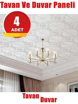 BienHome 4 Adet, 70X70CM 0,50M² Beyaz 3D Dekoratif Kendinden Yapışkanlı Köpük Duvar Kaplama PANELI-3140-TAVAN Kaplama Köpüğü