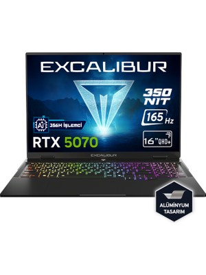 Casper Excalibur G915 AI Intel Core Ultra 7-356H 24GB 1TB RTX5070 165HZ 16" Freedos Gaming Laptop G915.356H-CF70X-C