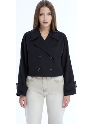 Bolivente Kadın Kruvaze Crop Trençkot