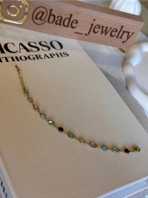 Bade Jewelry Xuping Gold Yuvarlak&oval Renkli Taş Sıralı Kararmaz Çelik Şık Bileklik
