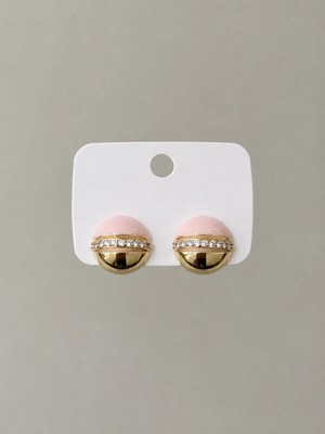 Bade Jewelry Vip Gold&pembe Taş Detaylı Yuvarlak Modern&şık Tasarım Kararmaz Çelik Küpe