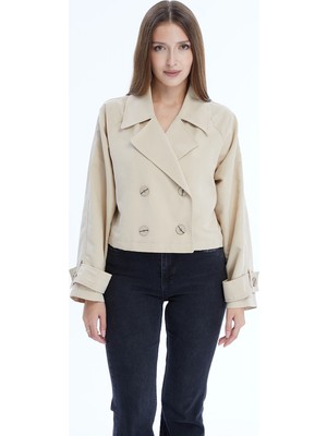 Bolivente Kadın Kruvaze Crop Trençkot