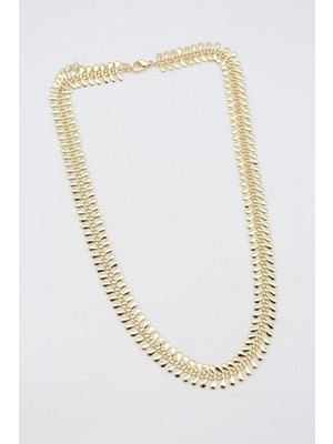Bade Jewelry Vip Gold Zarif Yaprak Tasarım Kararmaz Çelik Şık Kolye 45+5 cm