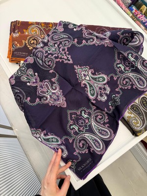 Patlıcan Moru Silkworm Natural Yarn Serisi Tensel Eşarp