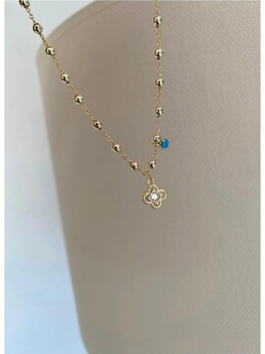 Bade Jewelry Fd Vip Gold Taşlı Yonca Detaylı Kararmaz Çelik Şık Halhal