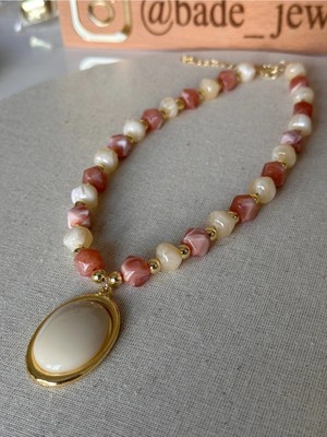 Bade Jewelry Vip Gold&pembe Madalyon Detaylı Şık Kararmaz Kolye 40+5 cm