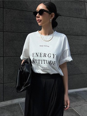 Kozz Style Kadın Beyaz Energy Attitude Baskı Pamuklu Tişört
