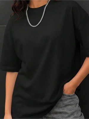 Kozz Style  Basic %100 Organik Pamuk Relaxed Fit Yuvarlak Yaka Tişört Siyah