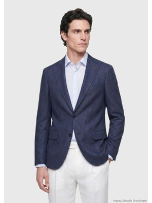 Ramsey Lacivert Regular Fit Erkek Ceket Ipek Karışımlı Modern Stil Cepli Dokuma Kumaş