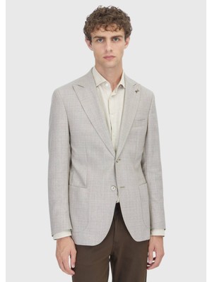 Ramsey Bej Desenli Zeroweight Slim Fit İpek Karışımlı Ceket