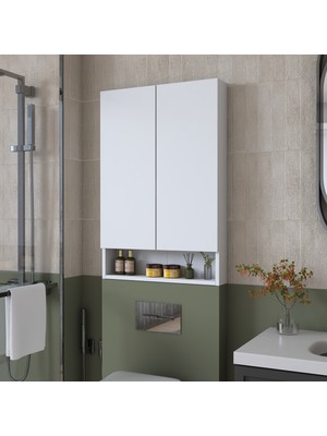Rani KB111 Kapaklı Banyo Dolabı Raflı Klozet Üstü Çok Amaçlı Dolap Beyaz