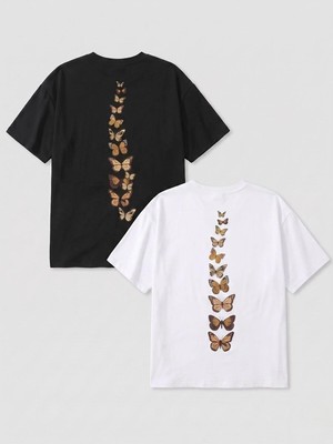 Kozz Style 2li Siyah-Beyaz Dikey Kelebekler Baskı Oversize T-Shirt