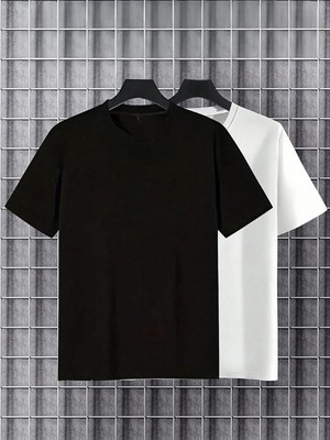 Kozz Style 2li Siyah Beyaz %100 Organik Pamuk Örme Oversize Tişört